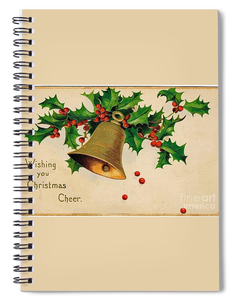 Wishing You Spiral Notebook featuring the painting Wishing you Christmas Cheer vintage greetings card by Vintage Collectables