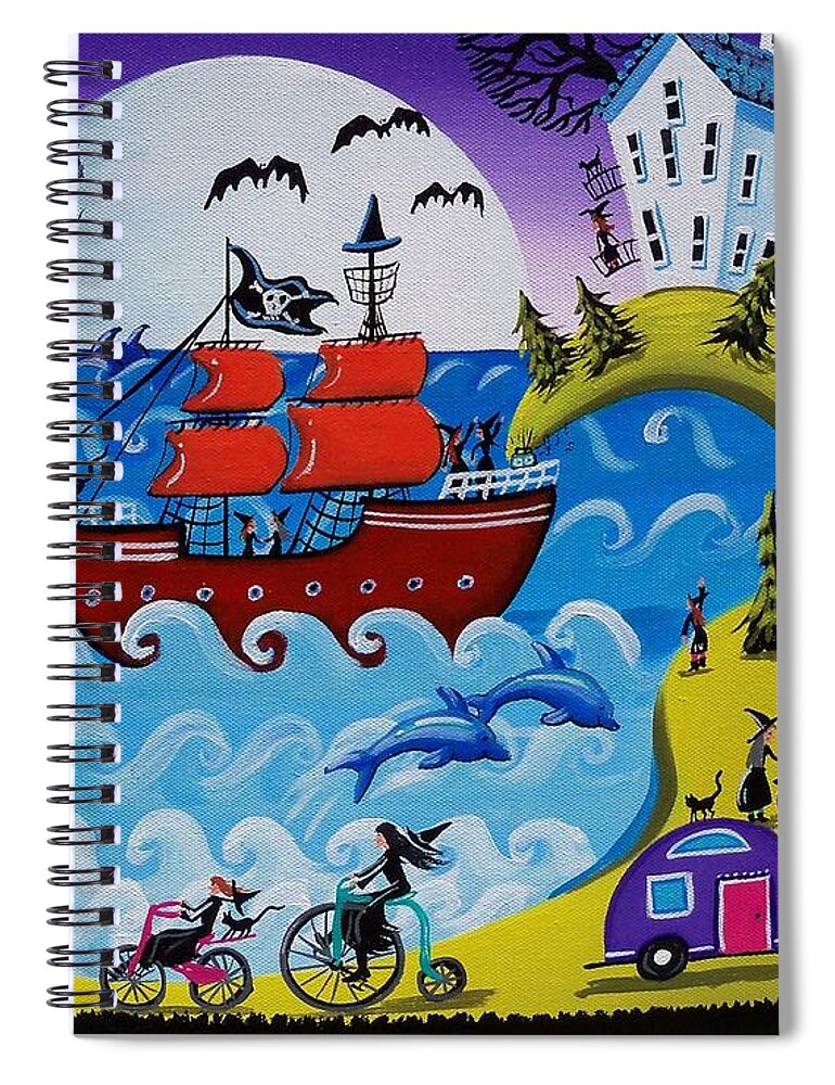Pirate Spiral Notebook featuring the painting Witches By The Sea by Debbie Criswell