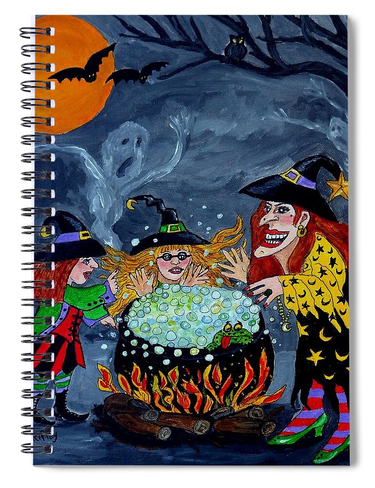 Witches Spiral Notebook featuring the painting Witches Spelling Class - Halloween by Julie Brugh Riffey