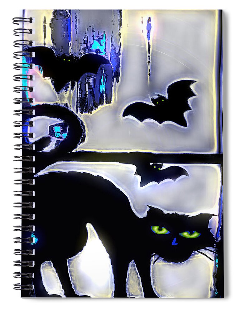 Cat Spiral Notebook featuring the digital art Witchin' Night by Pennie McCracken