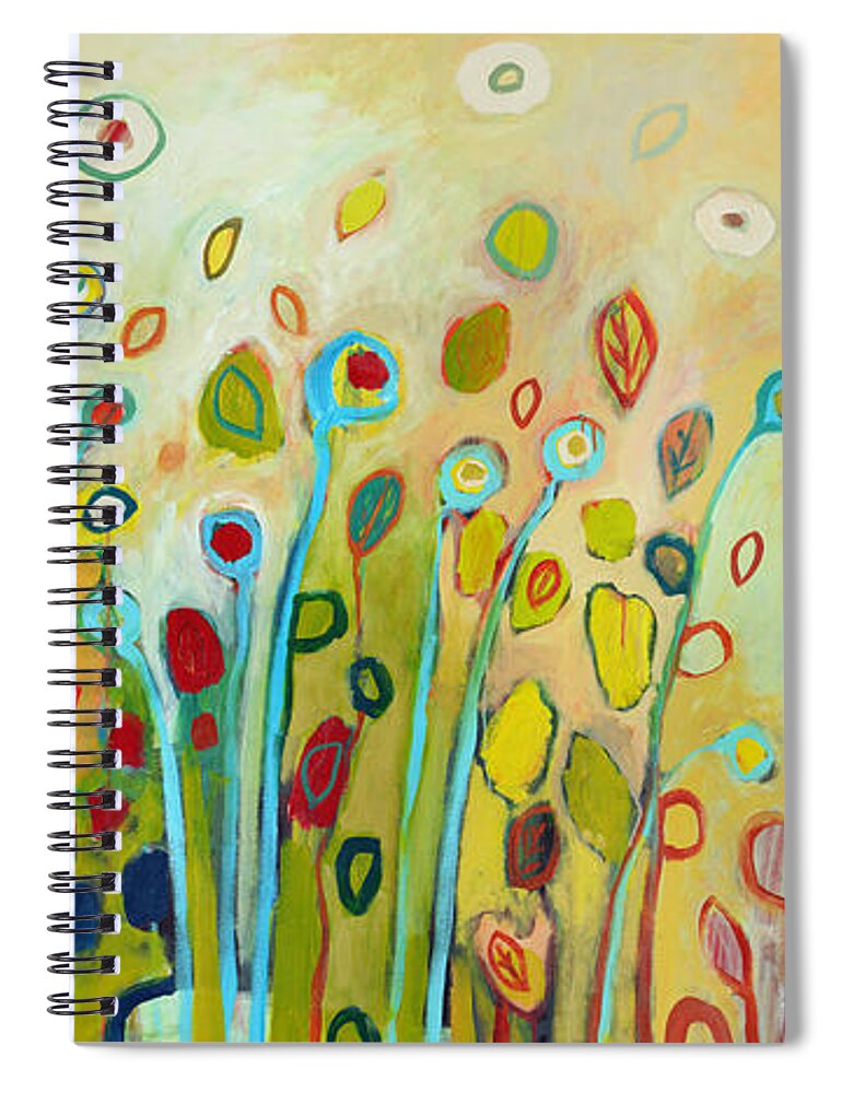 Floral Abstract Modern Green Lime Brown Nature Circle Leaf Plant Large Jenlo Jennifer Lommers Painting Spiral Notebook featuring the painting Within by Jennifer Lommers
