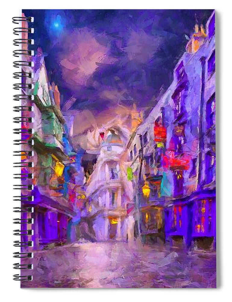 Wizarding World Of Harry Potter Spiral Notebook featuring the digital art Wizard Mall by Caito Junqueira