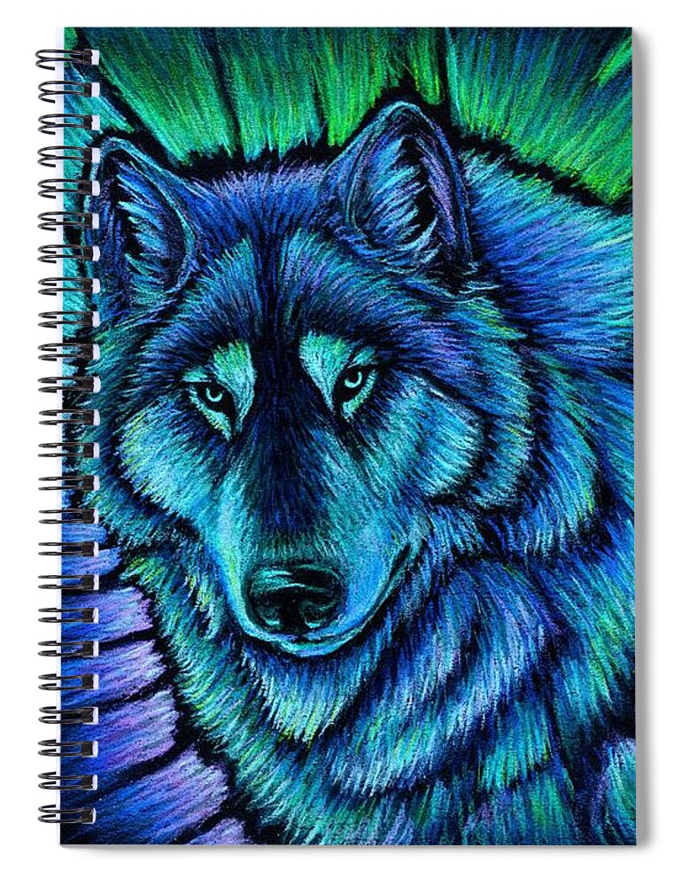 Wolf Spiral Notebook featuring the pastel Wolf Aurora by Rebecca Wang