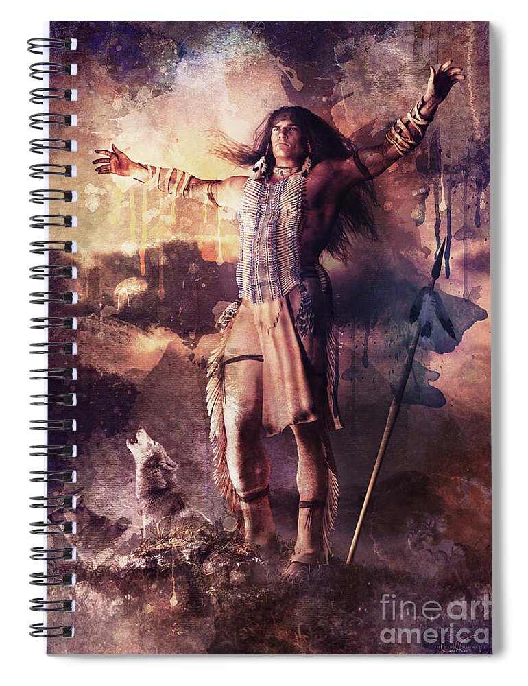 Wolf Clan Warrior Spiral Notebook featuring the mixed media Wolf Clan Warrior by Shanina Conway