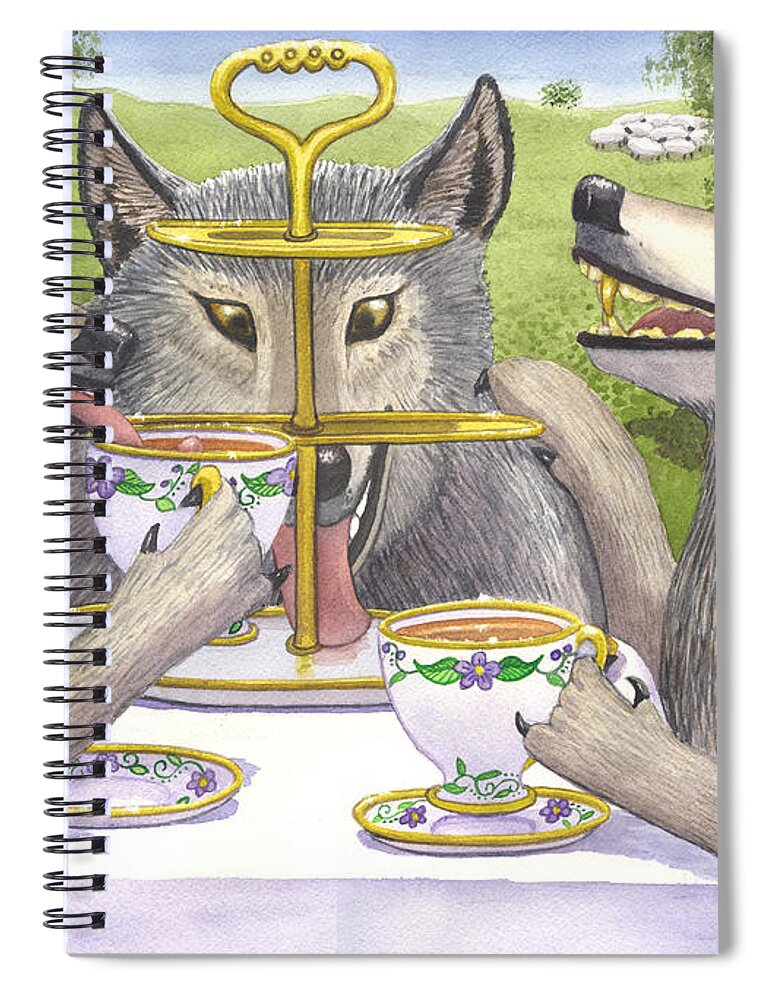 Wolf Spiral Notebook featuring the painting Wolves Tea Party by Catherine G McElroy