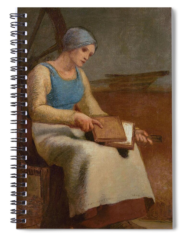 Barbizon School Spiral Notebook featuring the painting Woman Carding Wool by Jean-Francois Millet