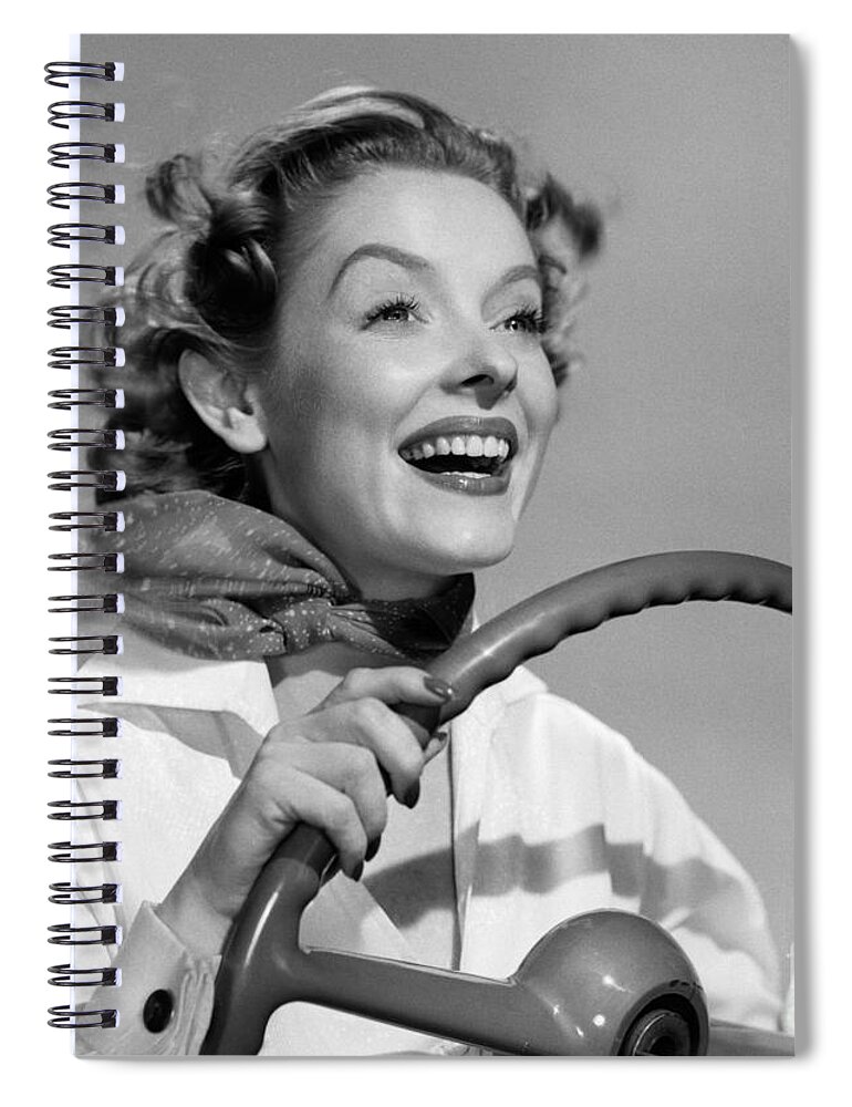 1950s Spiral Notebook featuring the photograph Woman Driving And Smiling, C.1950s by Debrocke/ClassicStock