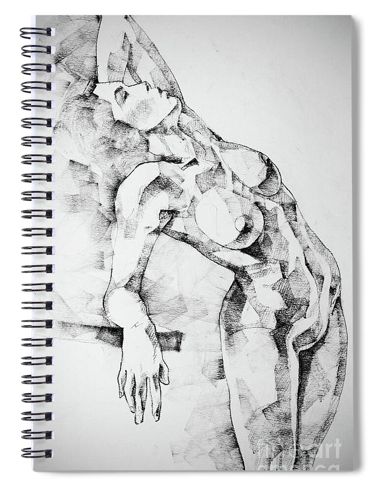 Drawing Spiral Notebook featuring the drawing Woman Portrait With A Raised Hand Art Drawing by Dimitar Hristov