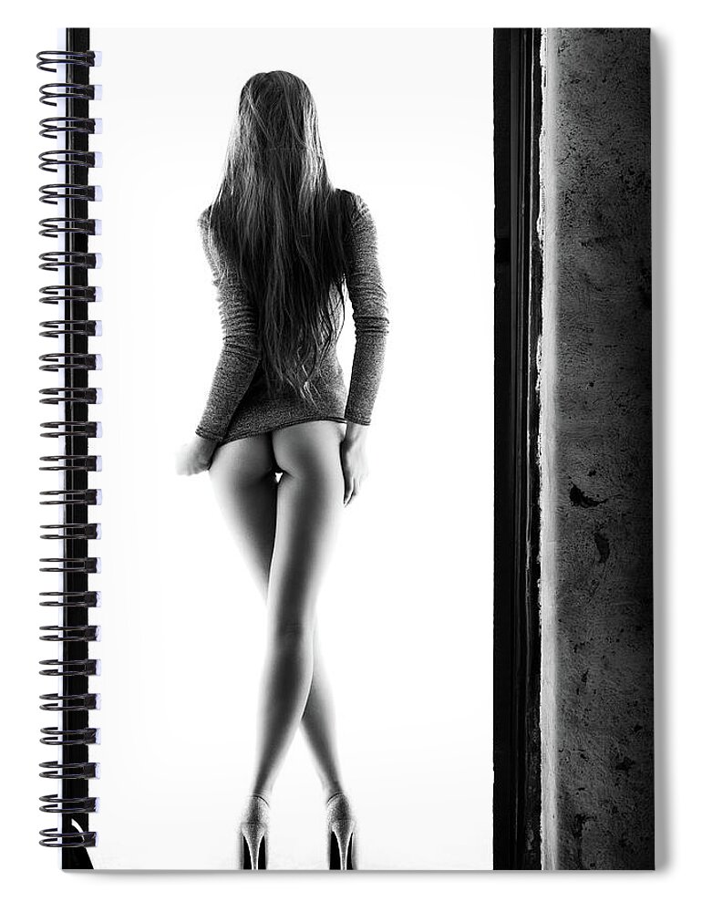 Woman Spiral Notebook featuring the photograph Woman standing in doorway by Johan Swanepoel