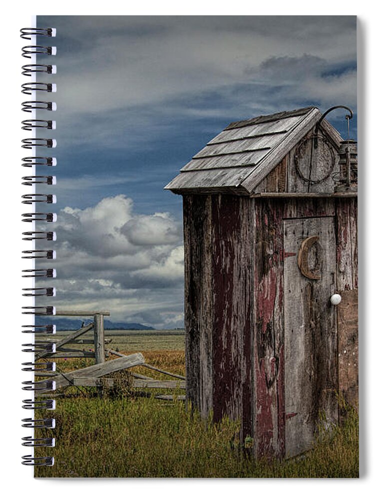 Wood Spiral Notebook featuring the photograph Wood Outhouse out West by Randall Nyhof