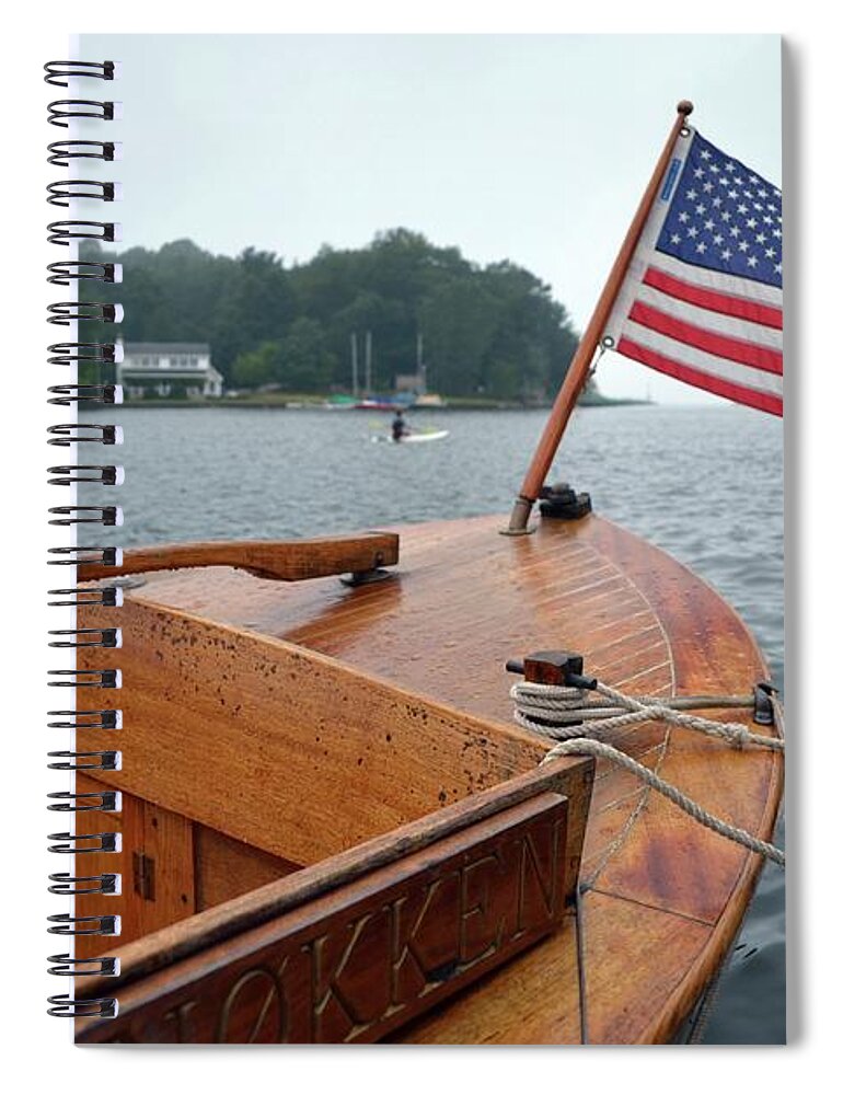 Classic Boat Spiral Notebook featuring the photograph Wooden Boat and Pentwater Channel by Michelle Calkins