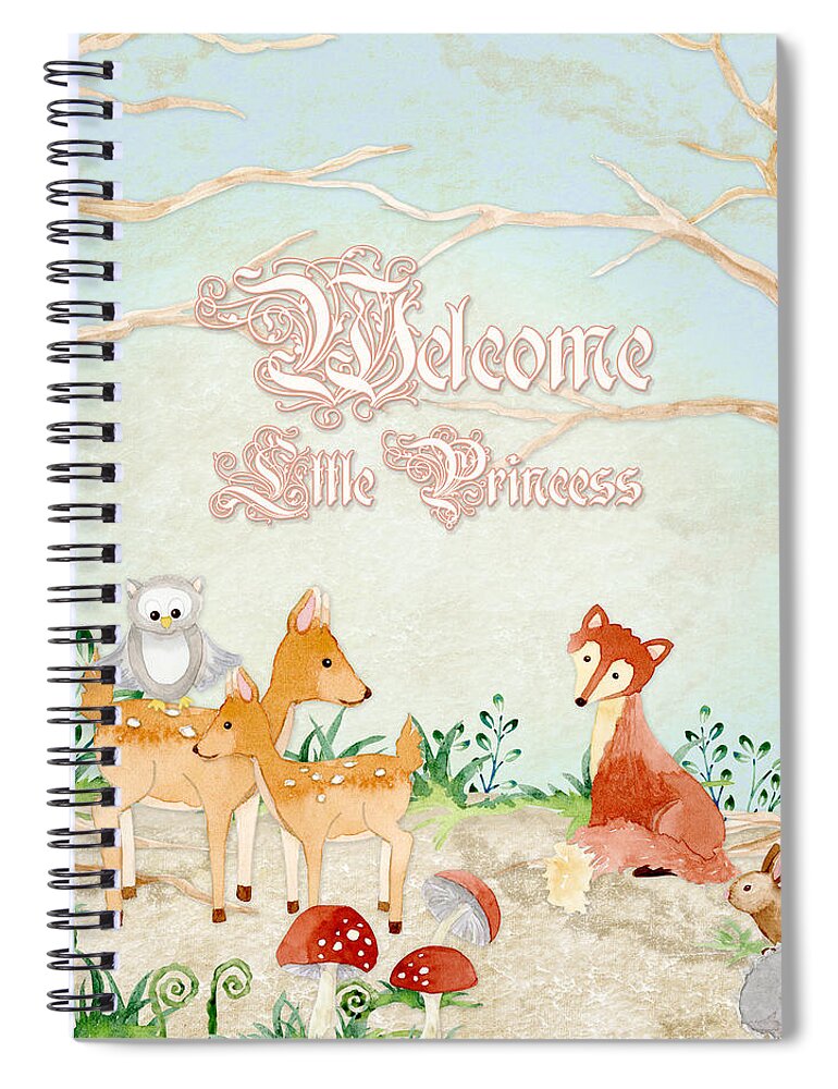 Woodchuck Spiral Notebook featuring the painting Woodland Fairy Tale - Welcome Little Princess by Audrey Jeanne Roberts