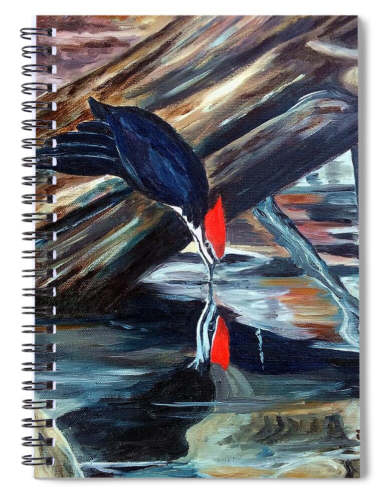 Bird Spiral Notebook featuring the painting Woodpecker Sipping Water by Julie Brugh Riffey