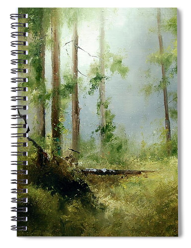 Russian Artists New Wave Spiral Notebook featuring the painting Woods Fairytale by Igor Medvedev