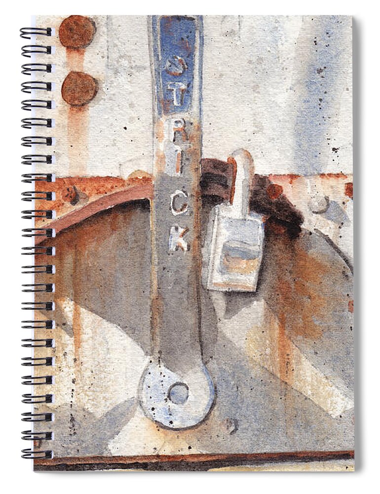 Semi Spiral Notebook featuring the painting Work Trailer Lock Number One by Ken Powers
