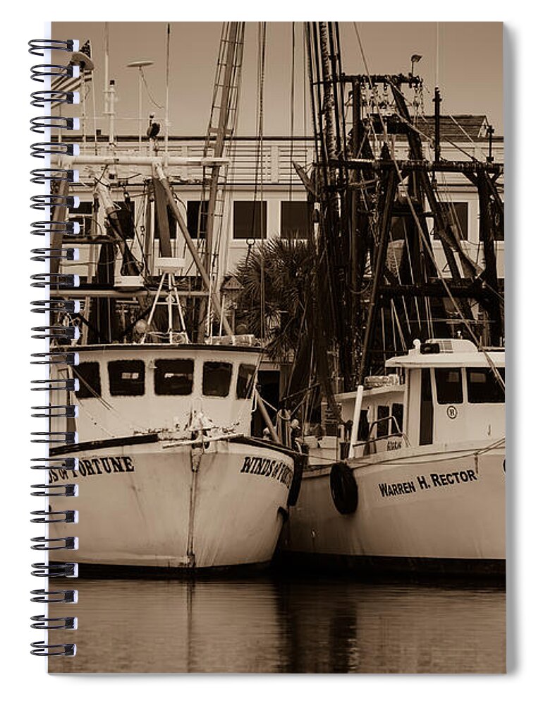 Shem Creek Spiral Notebook featuring the photograph Working from the Creek by Dale Powell