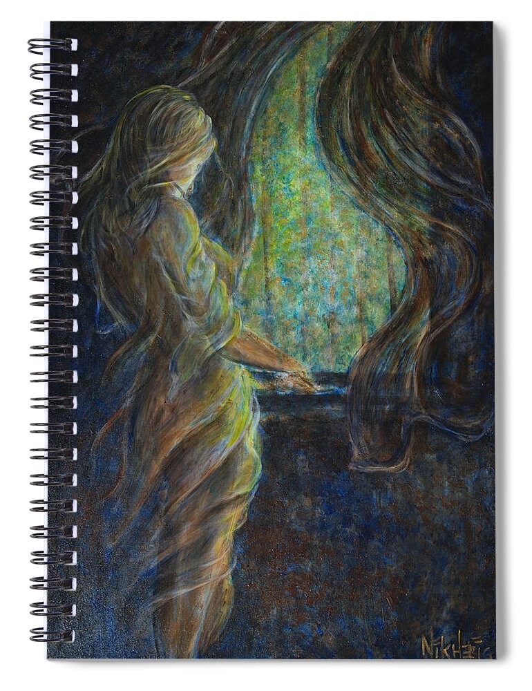Mystic Spiral Notebook featuring the painting World Outside My Window by Nik Helbig