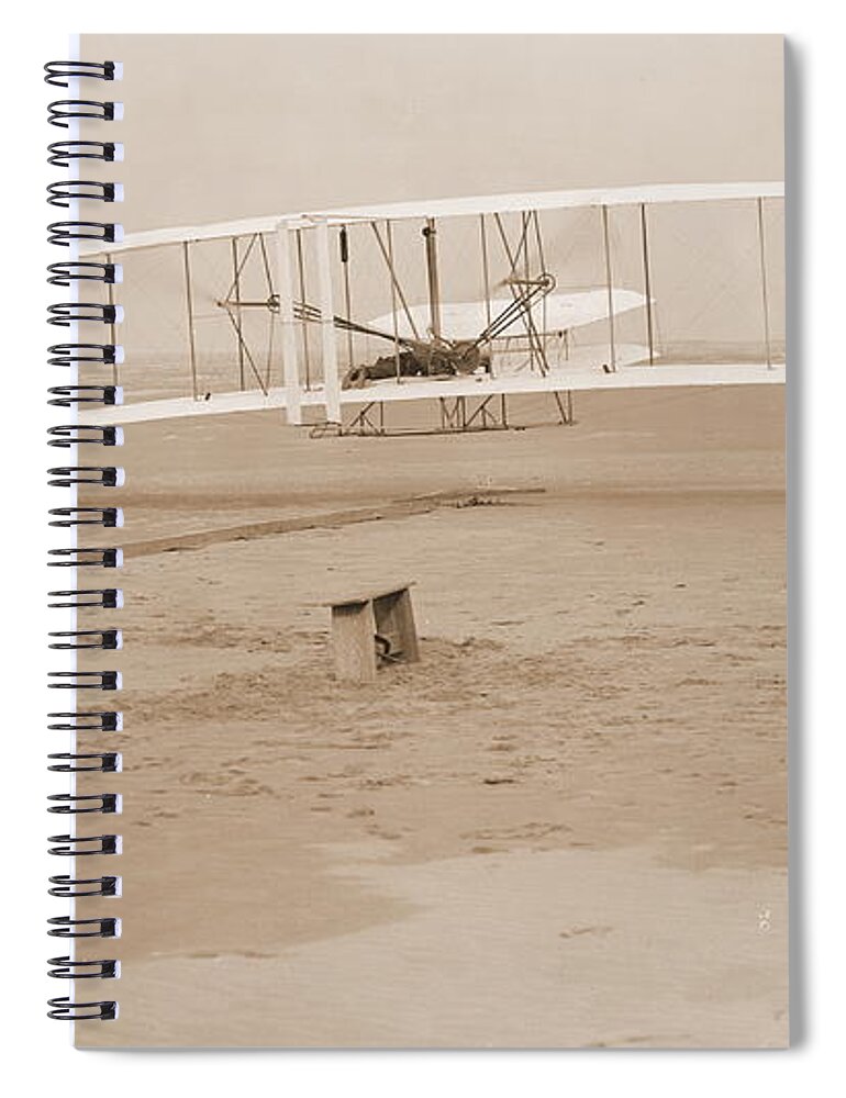 Wright Brothers First Powered Flight Spiral Notebook featuring the photograph Wright Brothers First Powered Flight by Padre Art