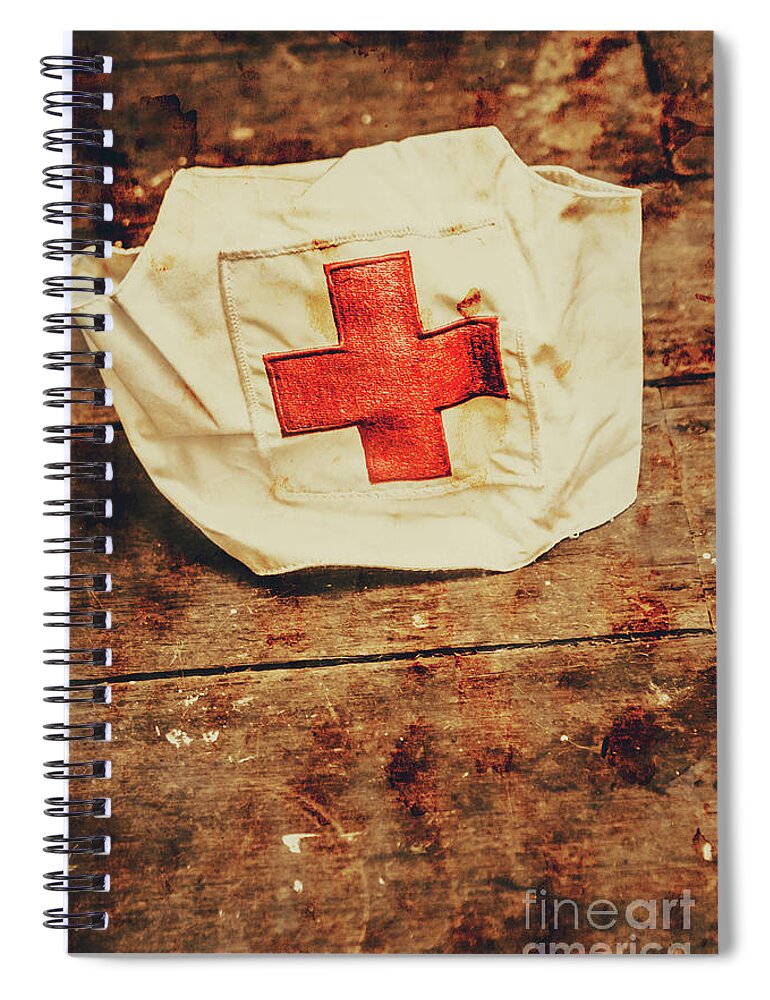 Vintage Spiral Notebook featuring the photograph WW2 nurse hat. Army medical corps by Jorgo Photography