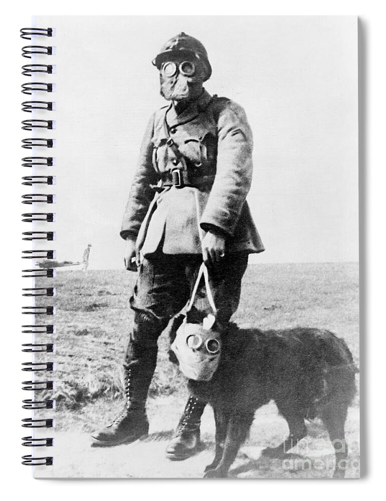 History Spiral Notebook featuring the photograph Wwi, French Soldier And Dog Wearing Gas by Science Source