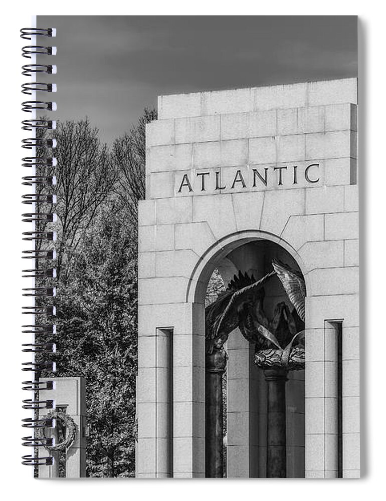 World War Ii Memorial Spiral Notebook featuring the photograph WWII Atlantic Memorial BW by Susan Candelario