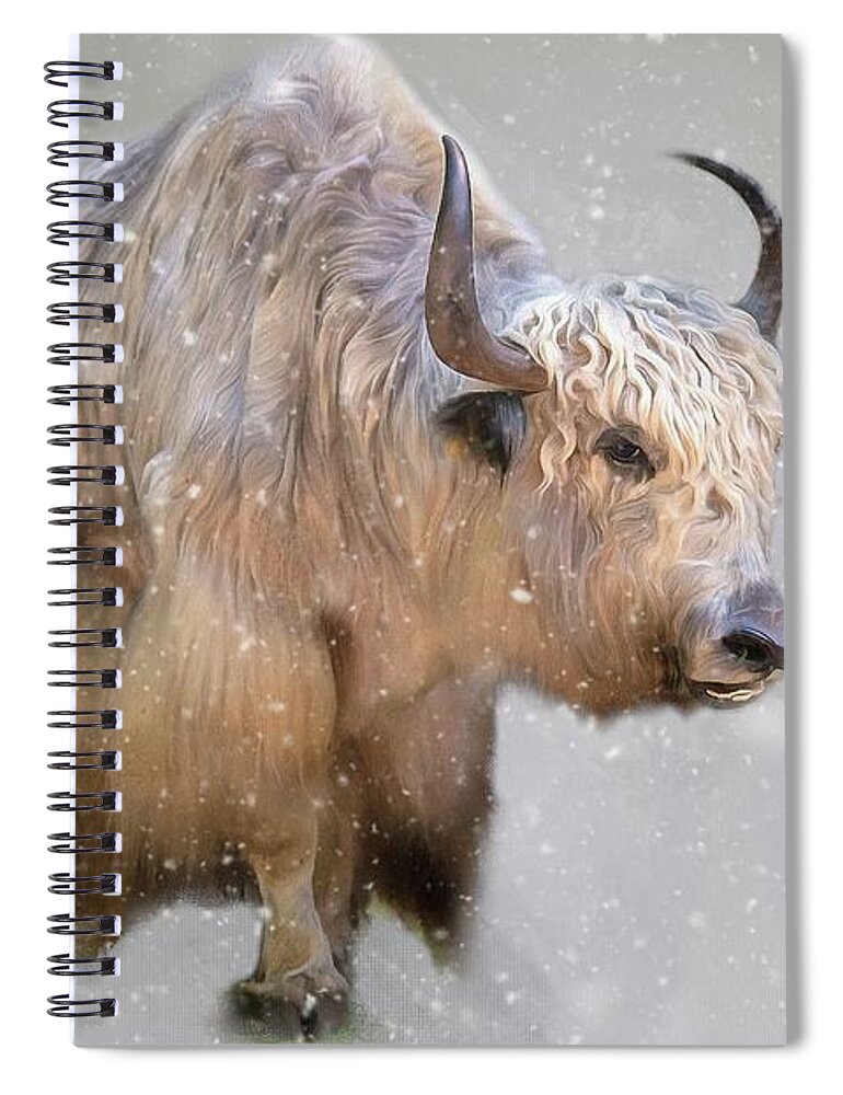 Yak Spiral Notebook featuring the mixed media Yak in a Snowstorm by Eva Lechner