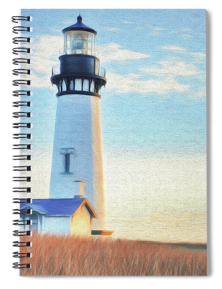 Lighthouse Spiral Notebook featuring the digital art Yaquina Head Lighthouse by Walter Colvin