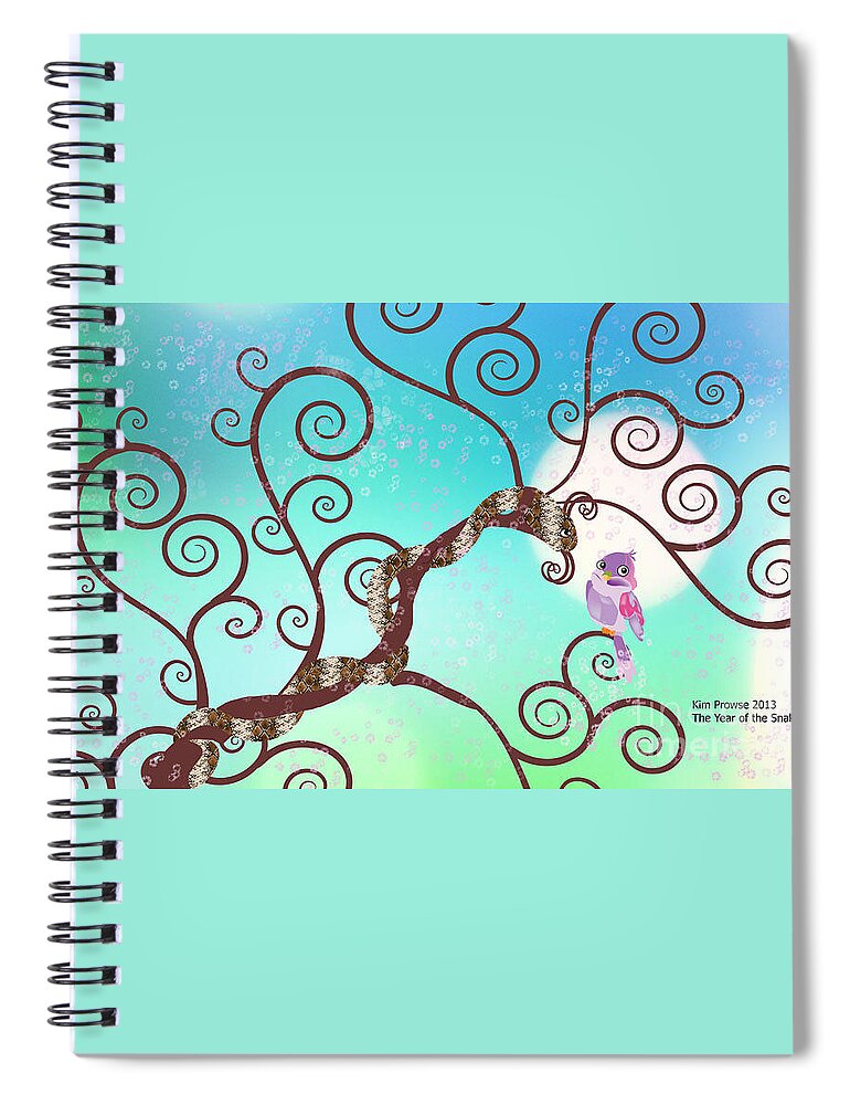 Snake Illustration Spiral Notebook featuring the digital art Year of The Snake by Kim Prowse