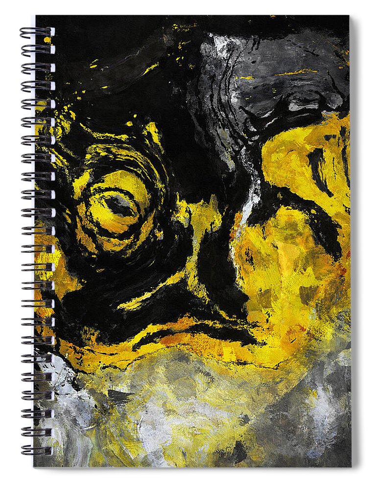 Abstract Spiral Notebook featuring the painting Yellow and Black Abstract Art by Inspirowl Design