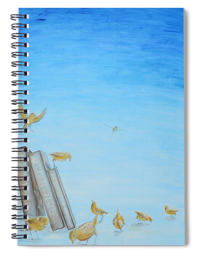 Canaries Spiral Notebook featuring the painting Yellow Birds in the Blue3 by Nik Helbig