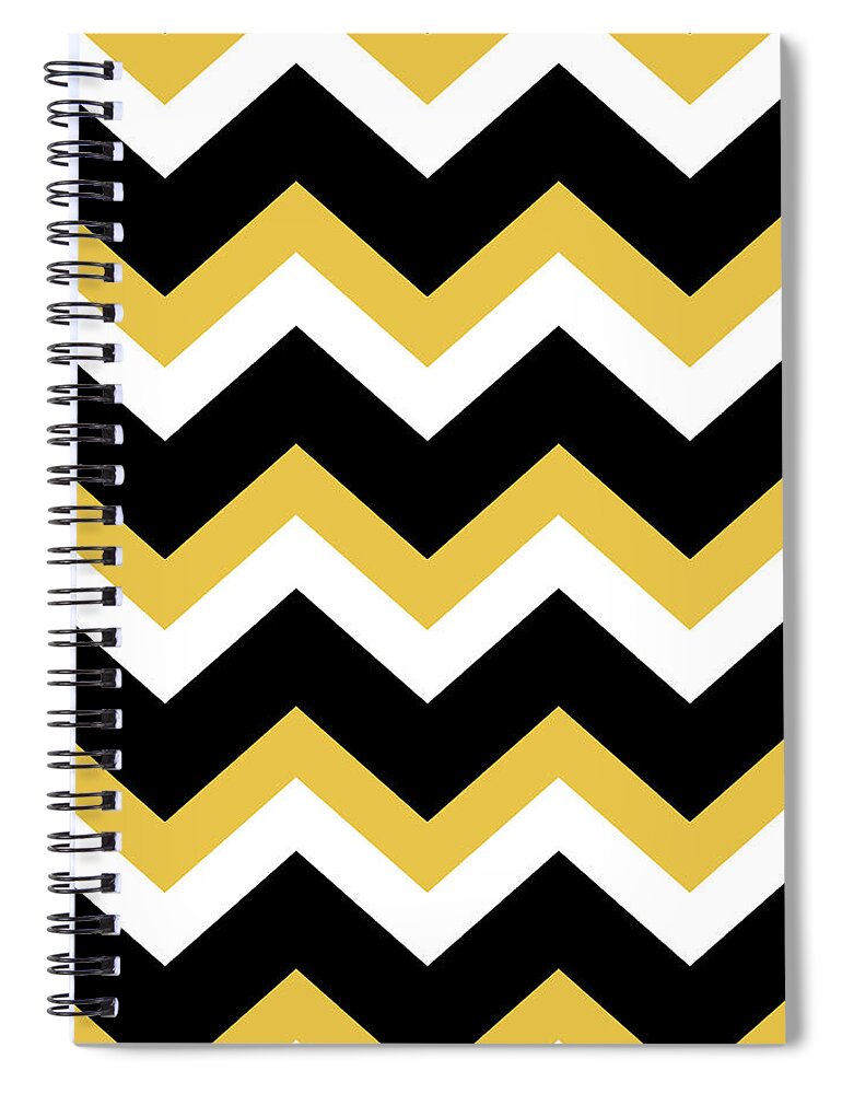 Chevron Pattern Spiral Notebook featuring the mixed media Yellow and Black Chevron Pattern by Christina Rollo