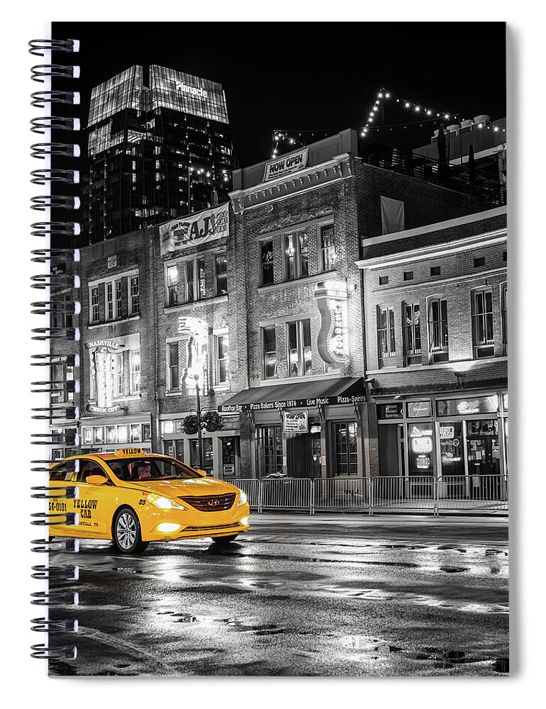 Nashville Skyline Spiral Notebook featuring the photograph Yellow Cab - Nashville Black and White by Gregory Ballos
