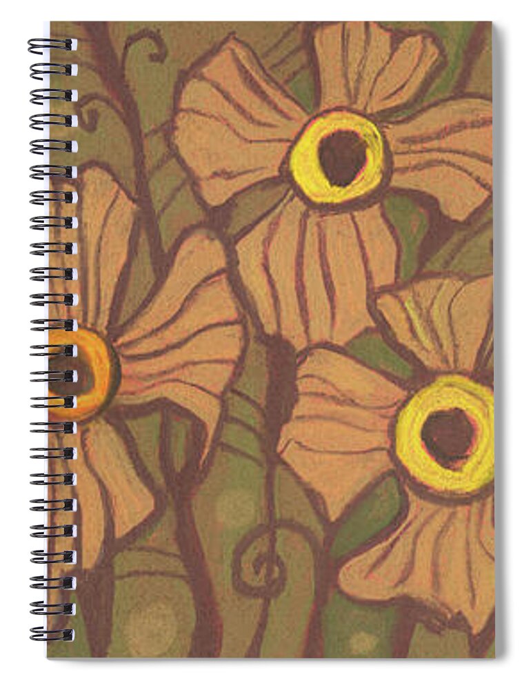 Flower Spiral Notebook featuring the pastel Yellow-eyed flowers by Julia Khoroshikh