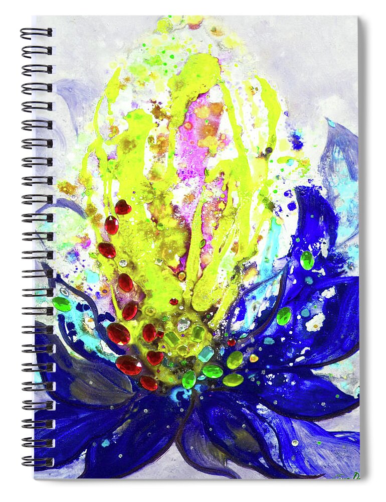Red Spiral Notebook featuring the painting Yellow Flower by Gina De Gorna