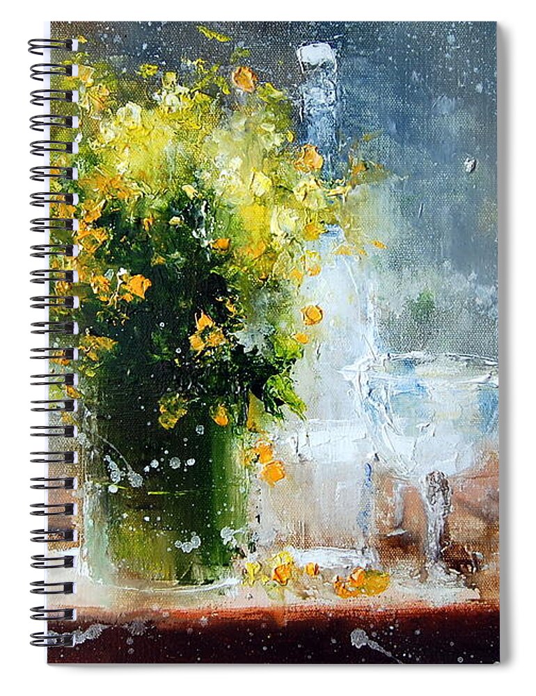 Russian Artists New Wave Spiral Notebook featuring the painting Yellow Flowers by Igor Medvedev