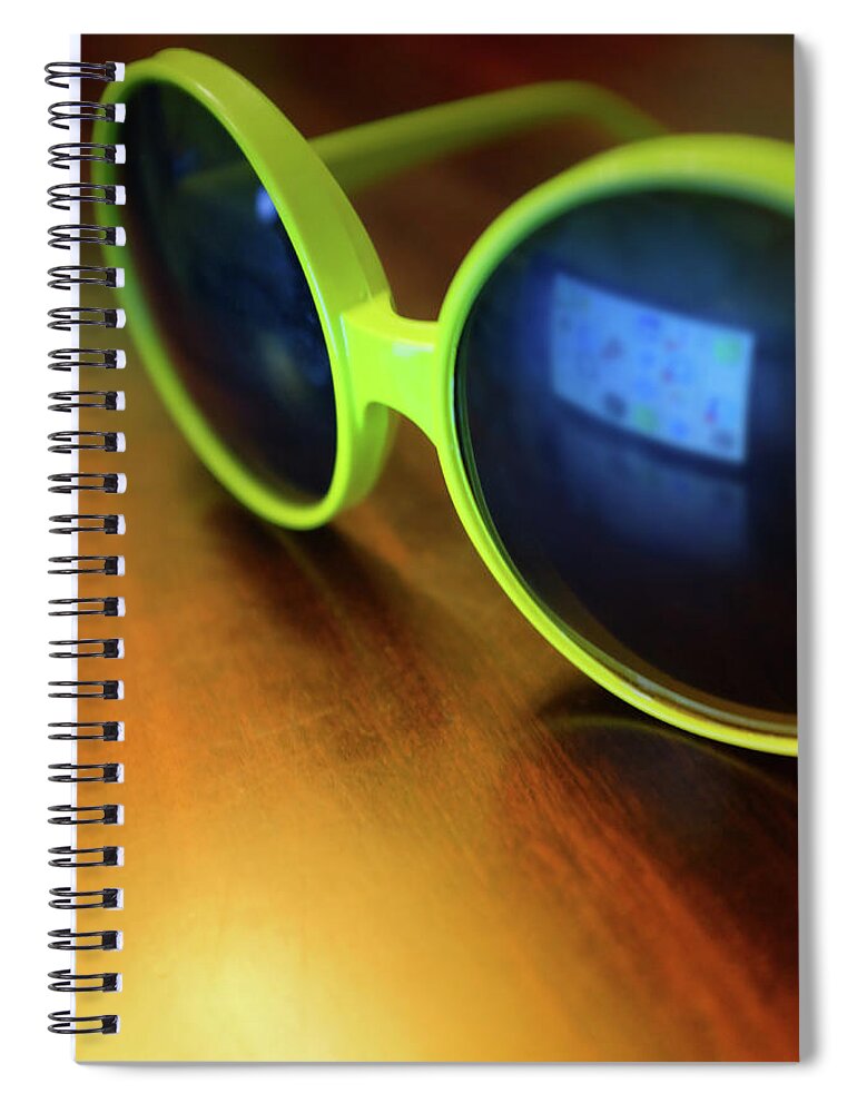 Goggles Spiral Notebook featuring the photograph Yellow Goggles With Reflection by Carlos Caetano