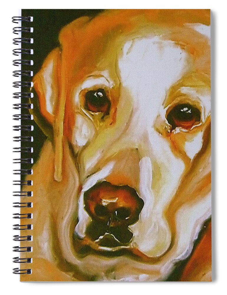 Oil Spiral Notebook featuring the painting Yellow Lab Amazing Grace by Susan A Becker
