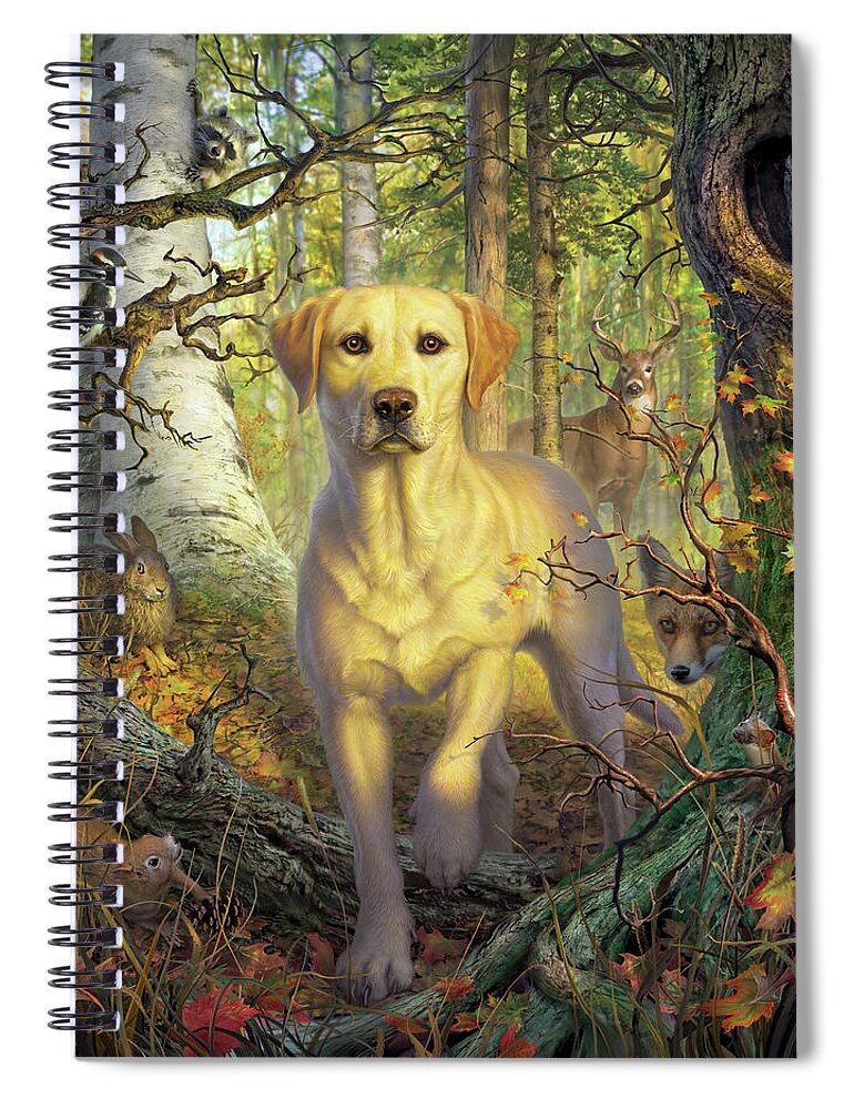 Labrador Spiral Notebook featuring the digital art Yellow Lab in Fall by Mark Fredrickson