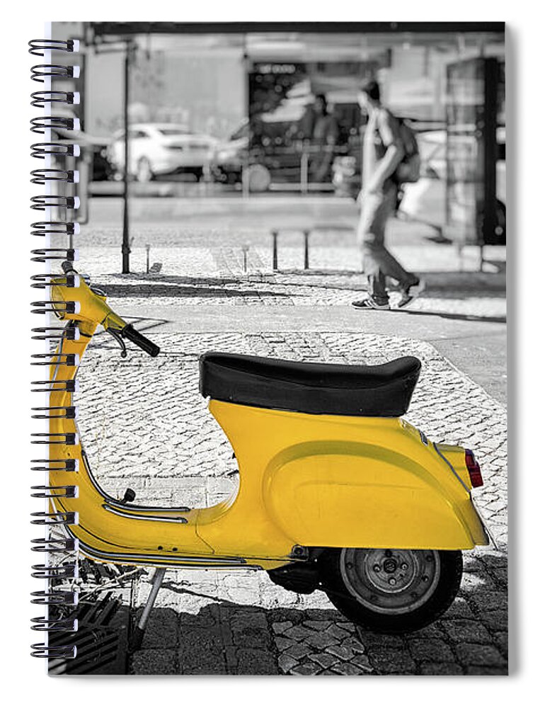 Yellow Spiral Notebook featuring the photograph Yellow Moped by Nigel R Bell