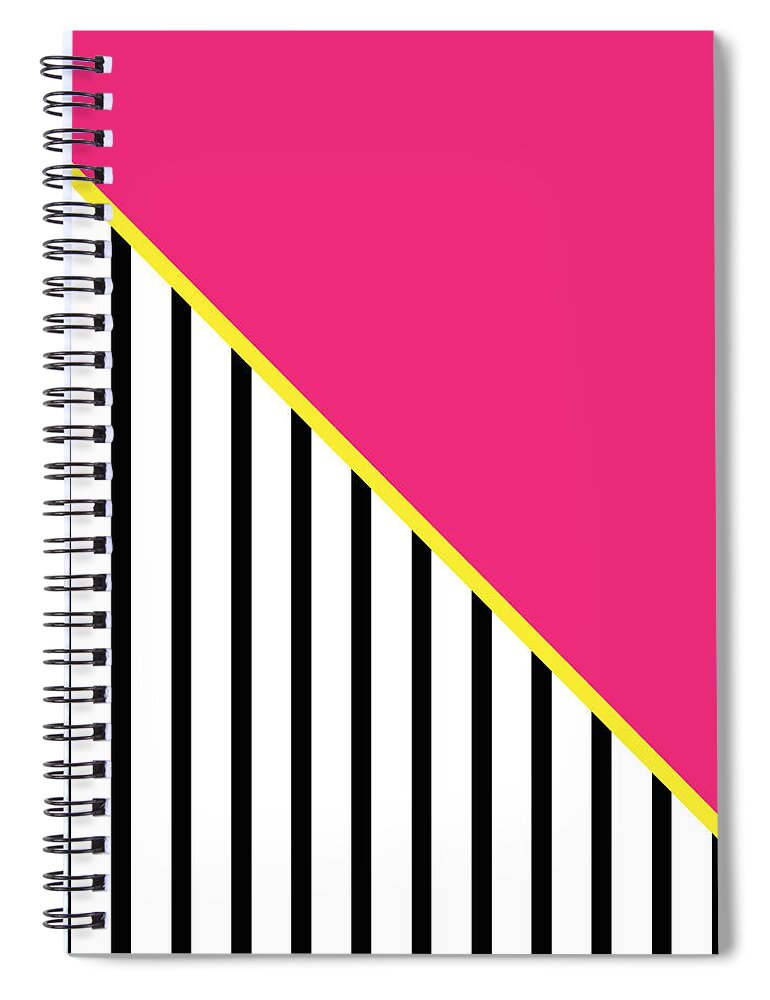 Pink Spiral Notebook featuring the digital art Yellow Pink And Black Geometric 2 by Linda Woods