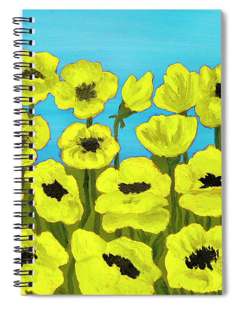 Poppy Spiral Notebook featuring the painting Yellow poppies, painting by Irina Afonskaya