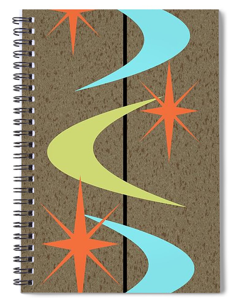 Mid Century Modern Spiral Notebook featuring the digital art Yellow Turquoise Orange Mid Century Boomerangs by Donna Mibus