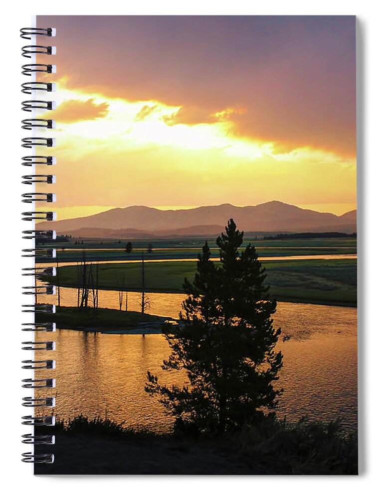Yellowstone River Spiral Notebook featuring the photograph Yellowstone River Sunset by Lorraine Baum
