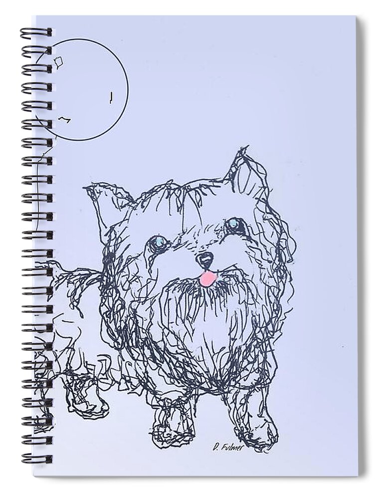 Dog Spiral Notebook featuring the drawing Yorkie by Denise F Fulmer