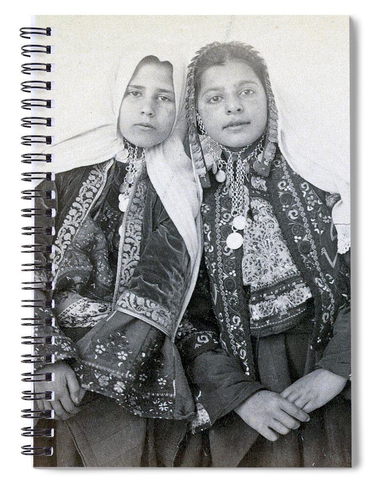 Portraits Spiral Notebook featuring the photograph Young Girls of Bethlehem year 1896 by Munir Alawi