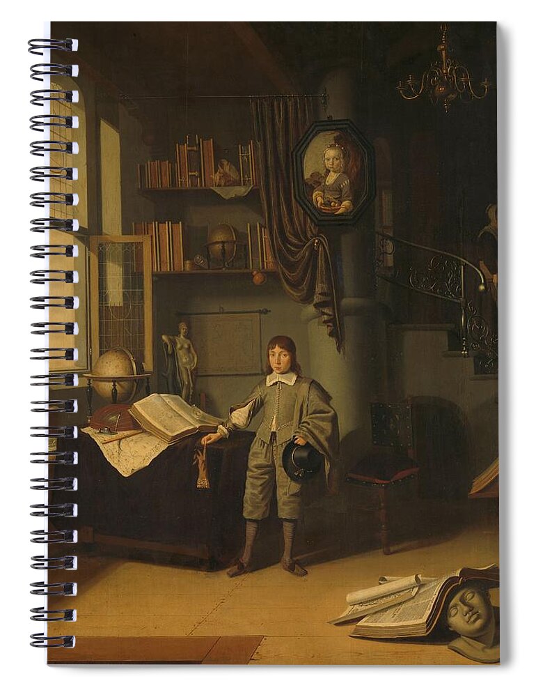 Young Man In A Study Spiral Notebook featuring the painting Young Man in a Study by MotionAge Designs