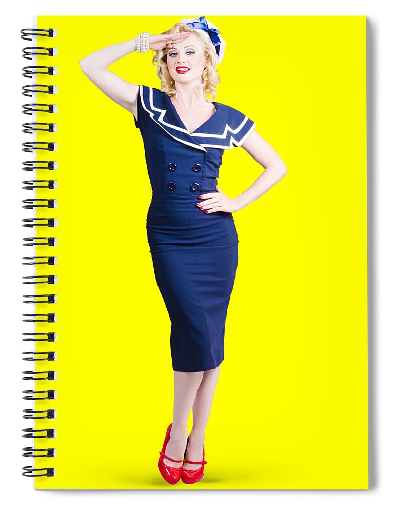 Sailor Spiral Notebook featuring the photograph Young retro pinup girl wearing sailor uniform by Jorgo Photography