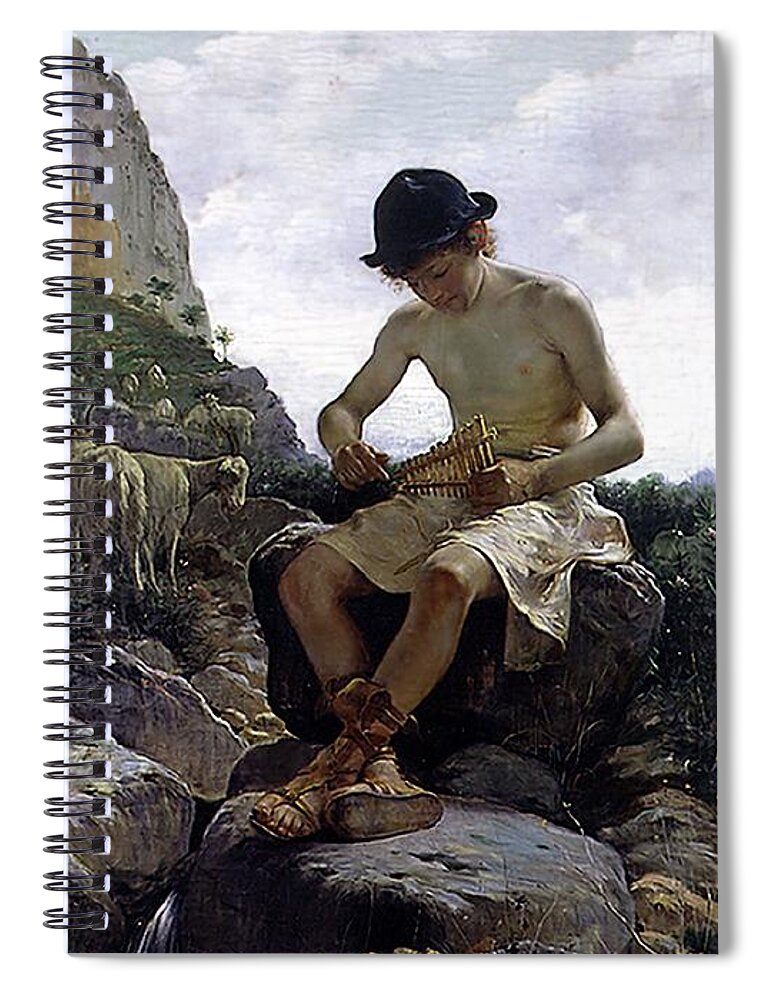 Juan Bela Y Morales Spiral Notebook featuring the painting Young Shepherd by Juan Bela y Morales