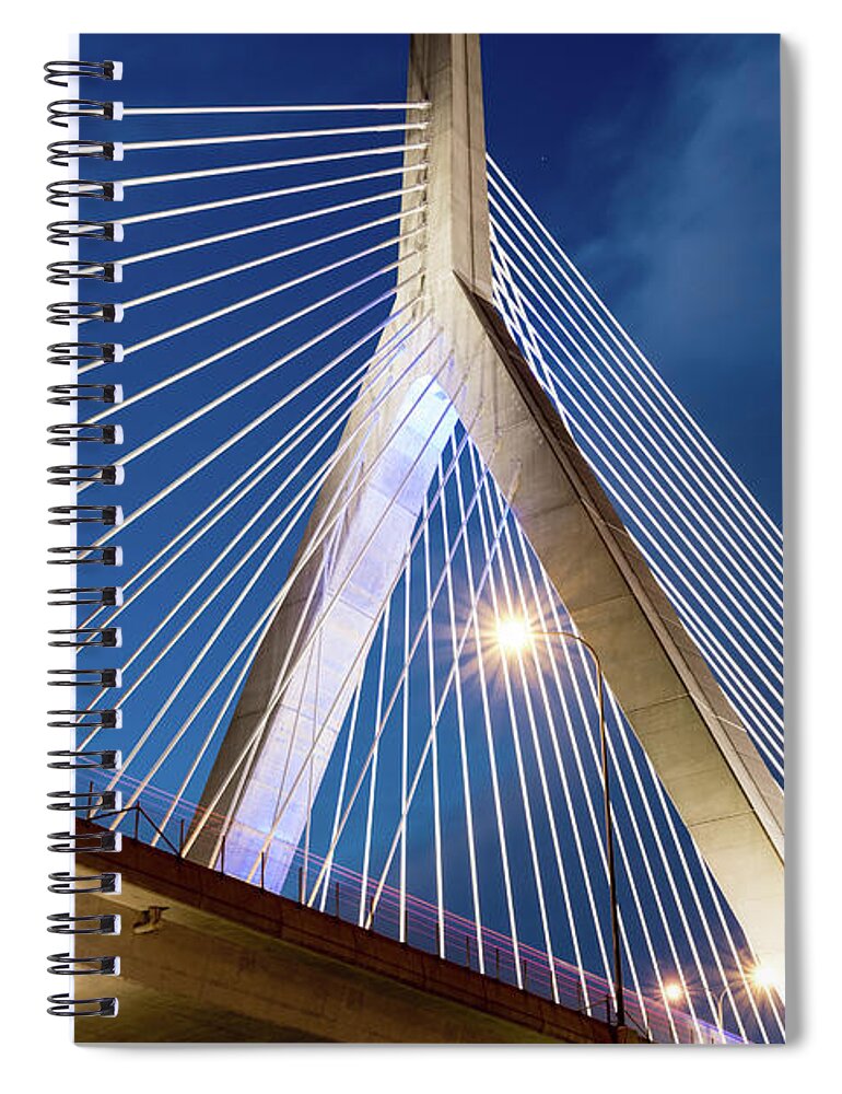 America Spiral Notebook featuring the photograph Zakim Bridge Upclose by Val Black Russian Tourchin