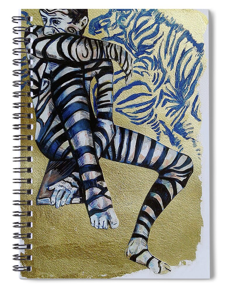 Zebra Boy Spiral Notebook featuring the painting Zebra Boy the Lost Gold Drawing by Rene Capone